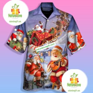 Santa Claus And Reindeer Purple Family Hawaiian Shirts 1