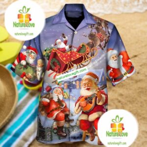 Santa Claus And Reindeer Purple Family Hawaiian Shirts 2