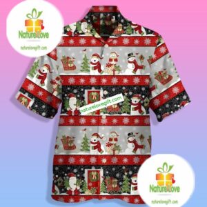 Santa Claus And Snowman Red Ulgy Pattern Family Hawaiian Shirts