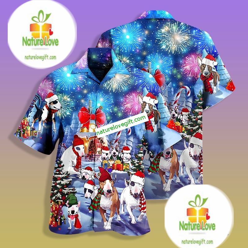 Santa Claus Bully Dog Mom Dad Blue 80S Hawaiian Shirt Santa Claus Bully Dog Mom Dad Blue 80S Hawaiian Shirt