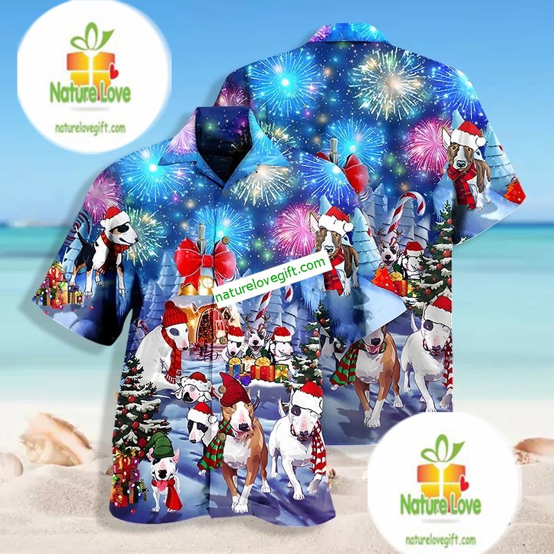 Santa Claus Bully Dog Mom Dad Blue 80S Hawaiian Shirt Santa Claus Bully Dog Mom Dad Blue 80S Hawaiian Shirt