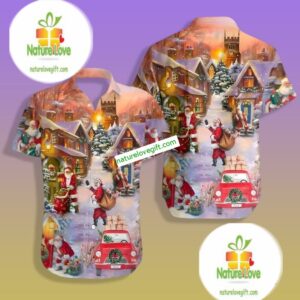 Santa Claus Christmas House Pink Authentic Hawaiian Shirts