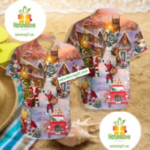 Santa Claus Christmas House Pink Authentic Hawaiian Shirts 2