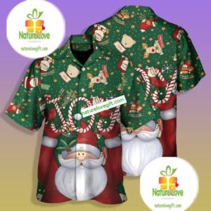 Santa Claus Christmas Joy Candy Green Nice Hawaiian Shirts