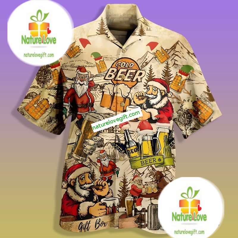 Santa Claus Cold Drinking Beer Yellow Original Hawaiian Shirt Santa Claus Cold Drinking Beer Yellow Original Hawaiian Shirt
