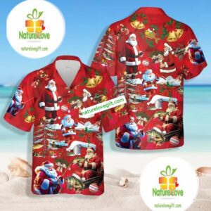 Santa Claus Fishing Red Vintage Hawaiian Shirts 2