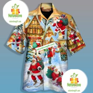 Santa Claus In The Town Yellow Nice Hawaiian Shirts