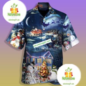 Santa Claus Is Comin Blue Hawaiian Gun Shirts