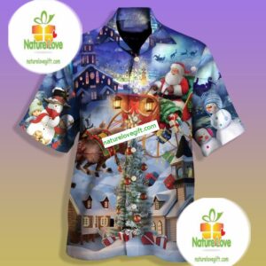 Santa Claus Is Coming To Town Blue Cheap Hawaiian Shirts