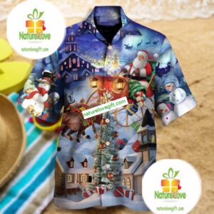 Santa Claus Is Coming To Town Blue Cheap Hawaiian Shirts 2