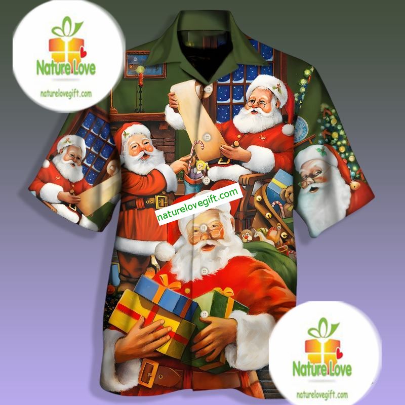 Santa Claus Is Wrapping Presents Red Hawaiian Shirt Print Santa Claus Is Wrapping Presents Red Hawaiian Shirt Print