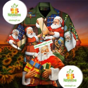 Santa Claus Is Wrapping Presents Red Hawaiian Shirt Print 1 Santa Claus Is Wrapping Presents Red Hawaiian Shirt Print 2