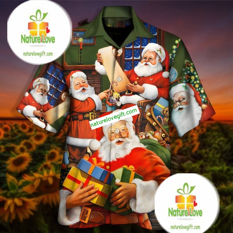 Santa Claus Is Wrapping Presents Red Hawaiian Shirt Print Santa Claus Is Wrapping Presents Red Hawaiian Shirt Print