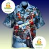 Santa Claus Motorcycle He Coming Blue Tropical Print Shirts
