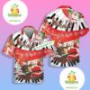 Santa Claus Playing Piano Red Aloha Shirt Womens