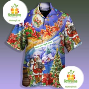 Santa Claus Plays Musical Instruments Blue Cheap Hawaiian Shirts