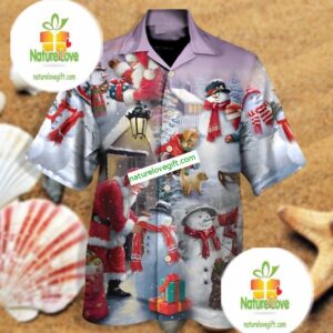 Santa Claus Puts A Scarf Snowman Purple Vintage Aloha Shirts 1 Santa Claus Puts A Scarf Snowman Purple Vintage Aloha Shirts 2