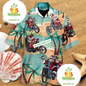 Santa Claus Ride Motorbike Plus Size Hawaiian Shirt 2