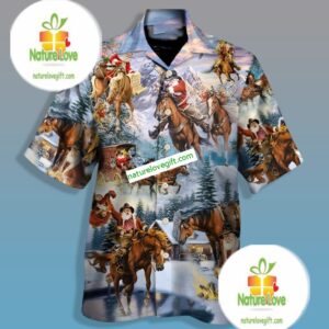 Santa Claus Riding Horse Coming Grey Womens Hawaiian Tops