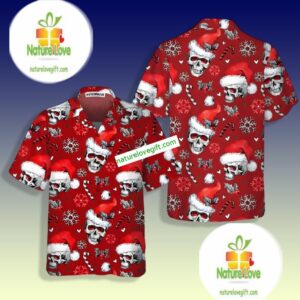 Santa Claus Skulls With Candy Canes Red Hawaiian Shirts Nearby