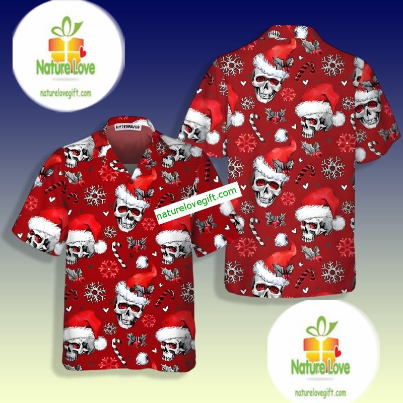 Santa Claus Skulls With Candy Canes Red Hawaiian Shirts Nearby Santa Claus Skulls With Candy Canes Red Hawaiian Shirts Nearby