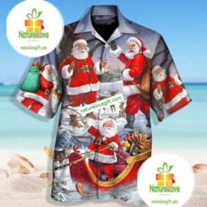 Santa Claus Sleigh And Gift Red Hawaiian Dad Shirt 2