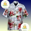 Santa Claus Snowman And Dog In The Snow Mountain Grey Authentic Hawaiian Shirts