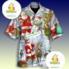 Santa Claus Snowman Elf Happy Xmas Grey Tacky Hawaiian Shirt
