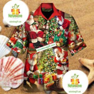 Santa Claus Story Gift Family Red Western Hawaiian Shirt 2