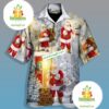 Santa Claus With Deer Grey Youth Hawaiian Shirts