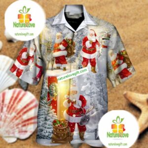 Santa Claus With Deer Grey Youth Hawaiian Shirts 2