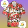 Santa Clause And Cute Reindeer Red Aloha Shirts Mens