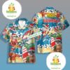 Santa Surfing Mele Kalikimaka Christmas In July Blue Hawaiian Camp Shirt