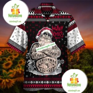 Tattoo Santa Claus Body Fat Red Blue Womens Hawaiian Tops 2