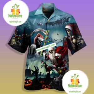 The Death Chistmas Santa Claus Blue Tropical Shirts For Men