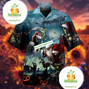 The Death Chistmas Santa Claus Blue Tropical Shirts For Men 2