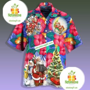 Tropical Santa Claus And Hibiscus Red Funky Hawaiian Shirts