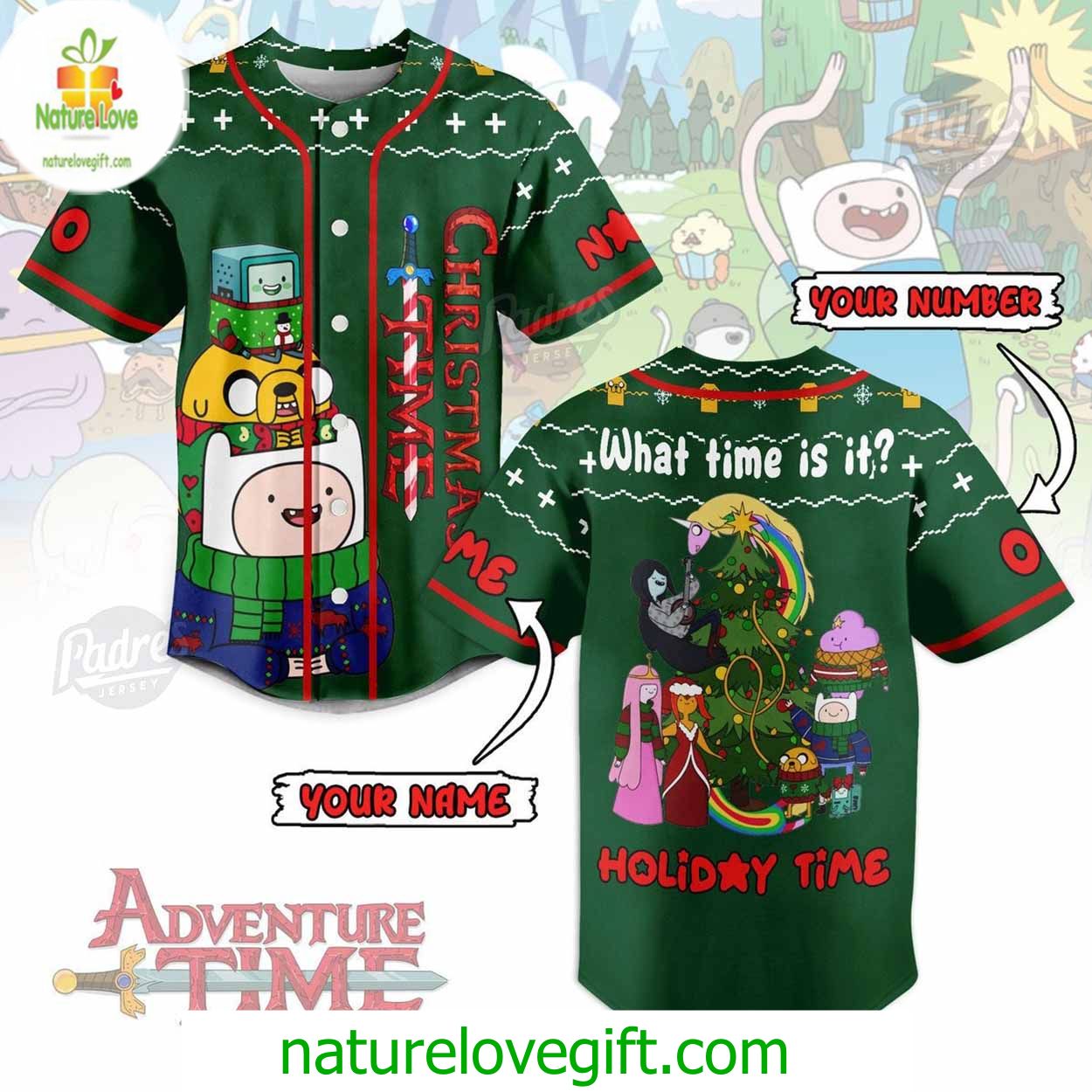 Custom Christmas Adventure Time Baseball Jersey Custom Christmas Adventure Time Baseball Jersey