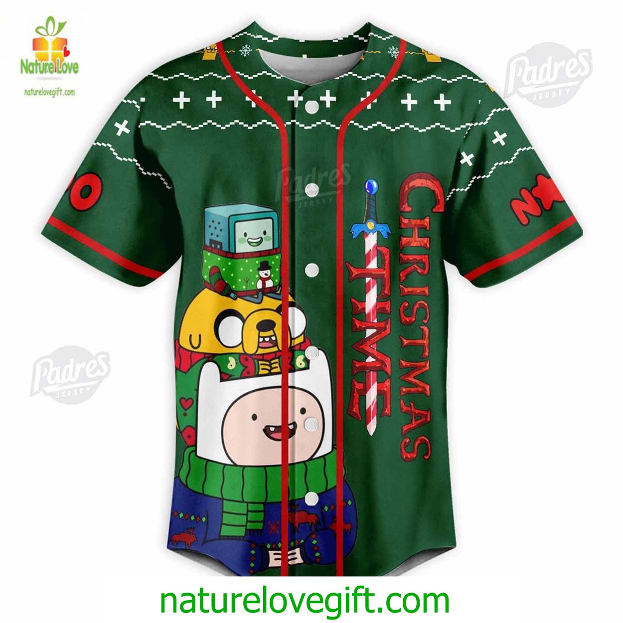 Custom Christmas Adventure Time Baseball Jersey Custom Christmas Adventure Time Baseball Jersey