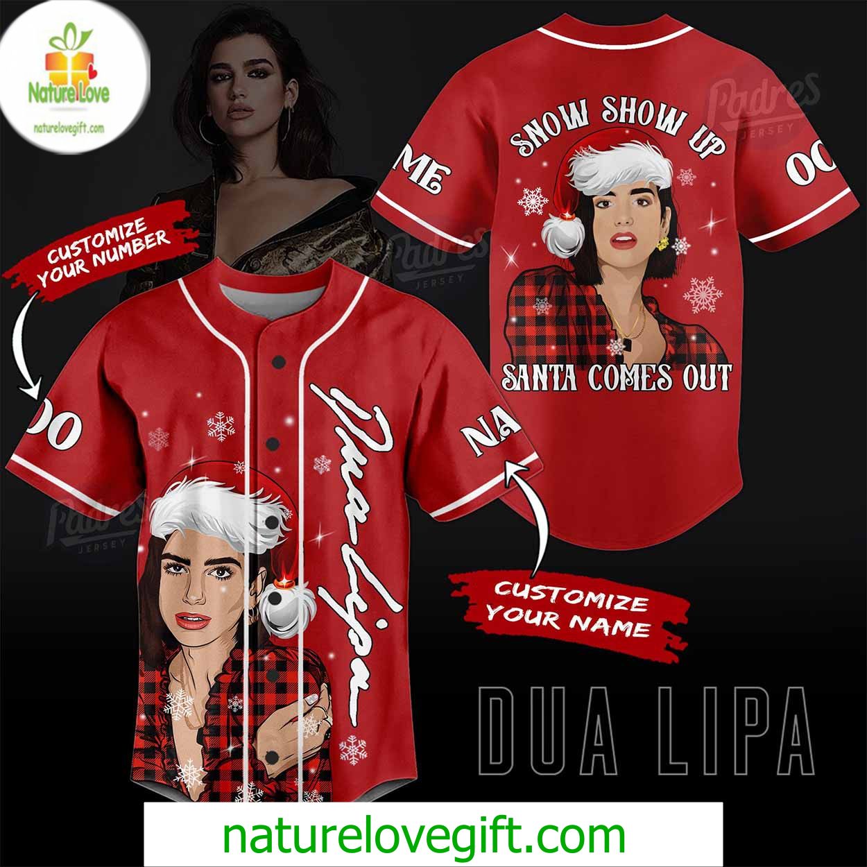 Custom Christmas Dua Lipa Baseball Jersey Style Custom Christmas Dua Lipa Baseball Jersey Style