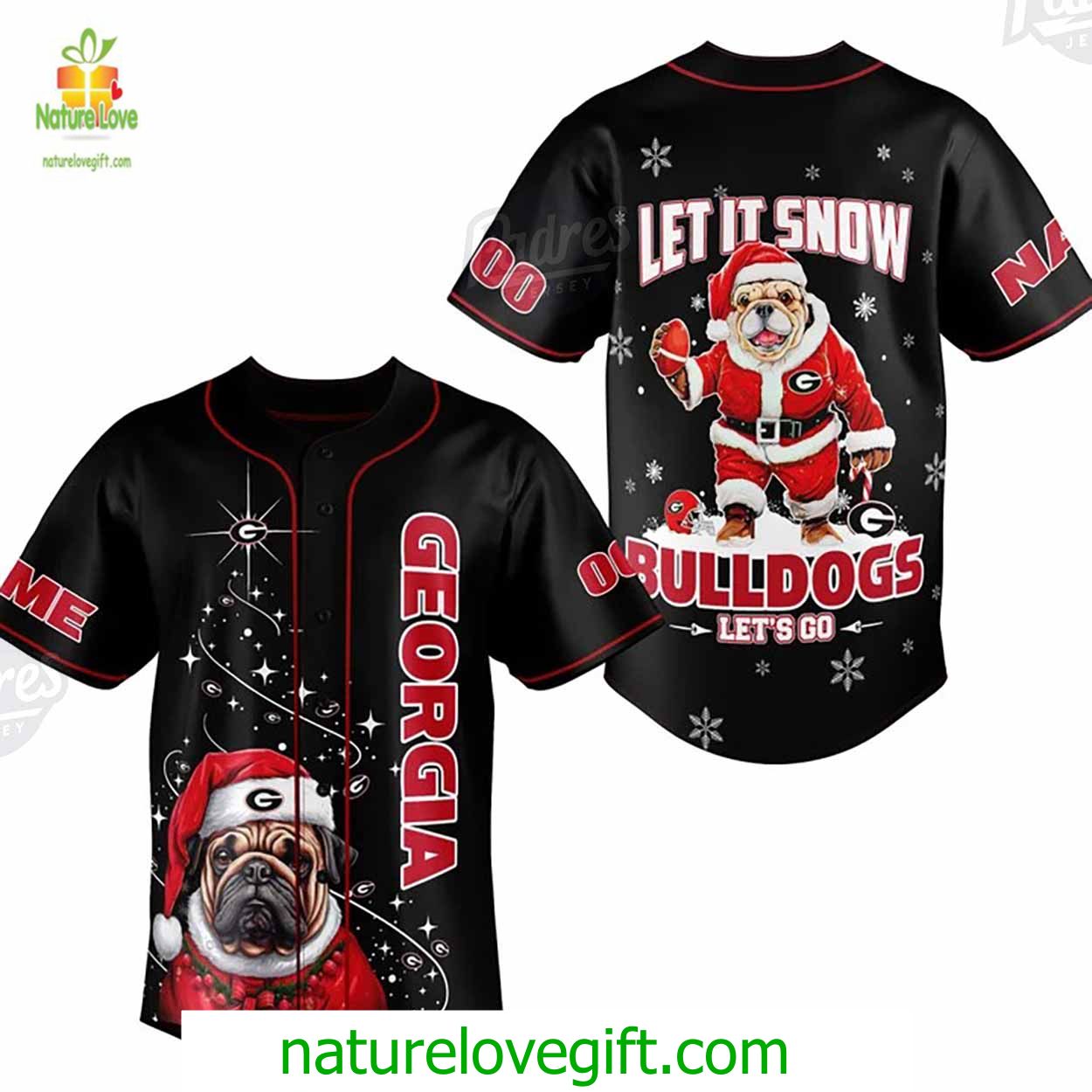 Custom Christmas Georgia BullDogs Baseball Jersey Custom Christmas Georgia BullDogs Baseball Jersey