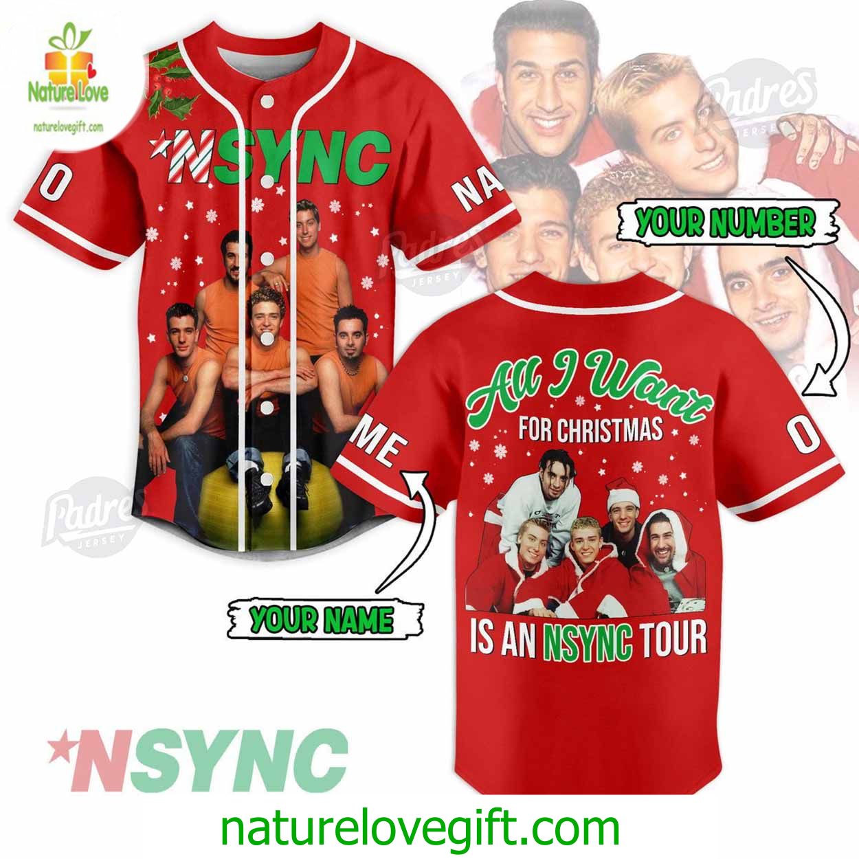 Custom Christmas NSYNC Tour Baseball Jersey Custom Christmas NSYNC Tour Baseball Jersey