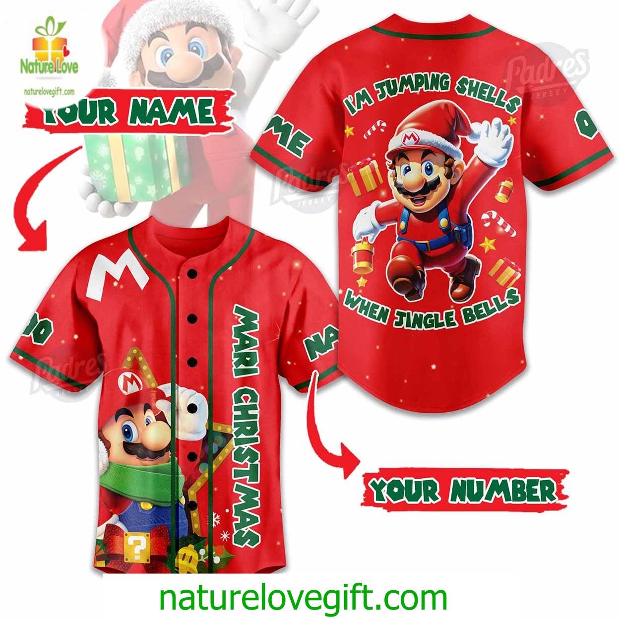 Custom Christmas Super Mario Baseball Jersey Style Custom Christmas Super Mario Baseball Jersey Style
