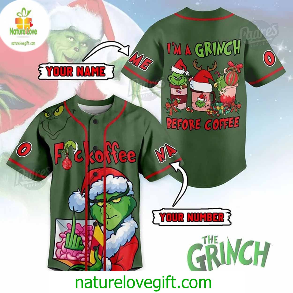 Custom Fuckoffe I’m A Grinch Before Coffee Baseball Jersey Custom Fuckoffe I’m A Grinch Before Coffee Baseball Jersey