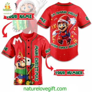 Custom Mario Christmas baseball Jersey Mari Christmas I’m Jumping Shell When Jingle Bell