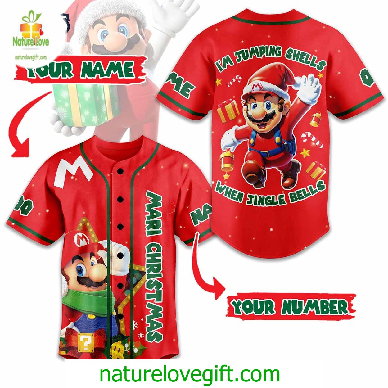 Custom Mario Christmas baseball Jersey Mari Christmas I'm Jumping Shell When Jingle Bell Custom Mario Christmas baseball Jersey Mari Christmas I'm Jumping Shell When Jingle Bell