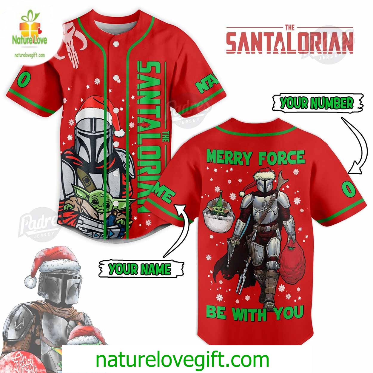 Custom The Santalorian Merry Force Be With You Christmas Baseball Jersey Custom The Santalorian Merry Force Be With You Christmas Baseball Jersey