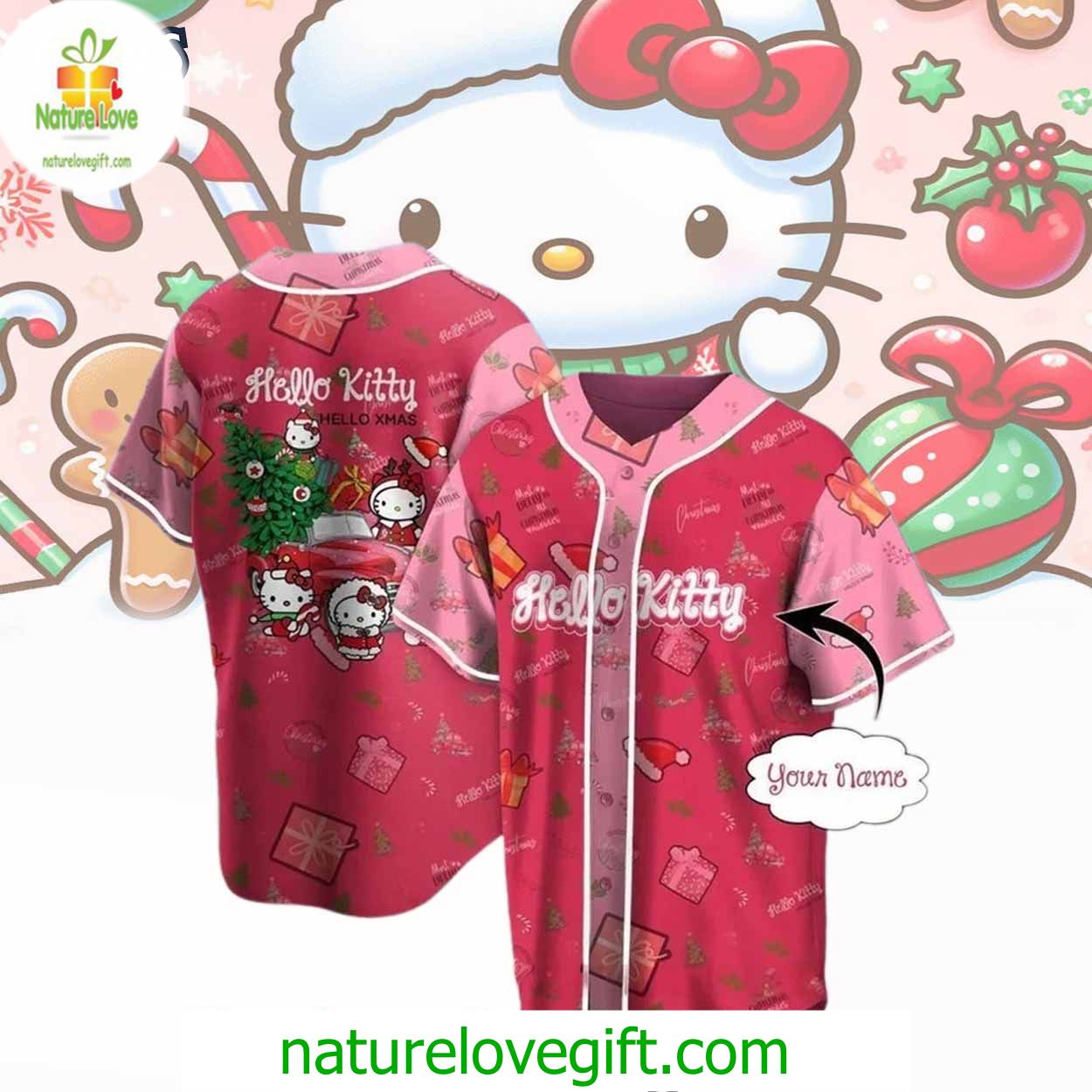 Hello Kitty Merry Christmas Baseball Jersey Outfit - Custom Name Hello Kitty Merry Christmas Baseball Jersey Outfit - Custom Name