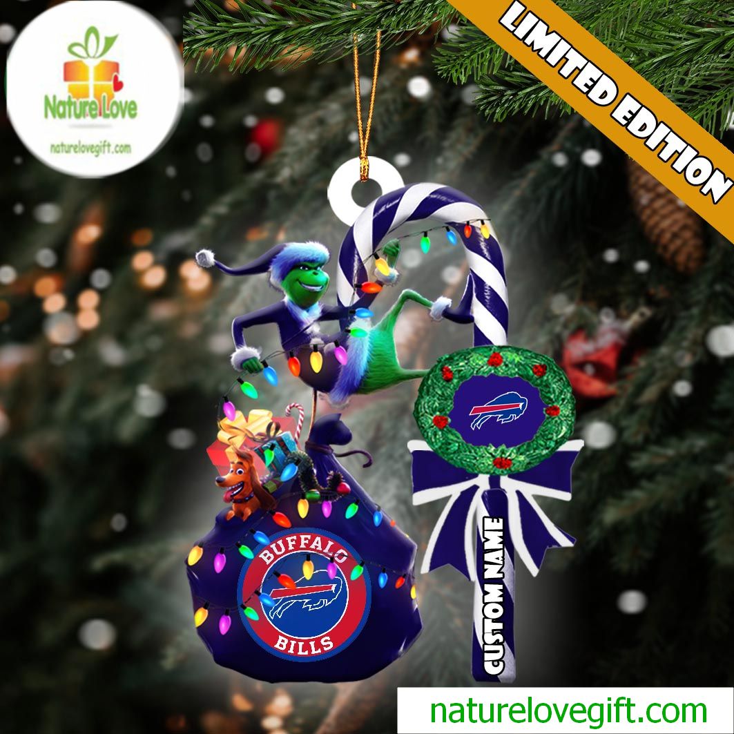 Buffalo Bills NFL Custom Grinch Candy Cane Name Ornament 2025 Xmas Tree Gift Buffalo Bills NFL Custom Grinch Candy Cane Name Ornament 2025 Xmas Tree Gift