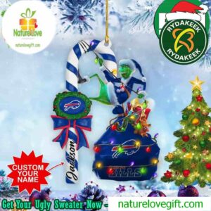 Buffalo Bills NFL Custom Name Tree Decorations Grinch Candy Cane Xmas Gift Ornament
